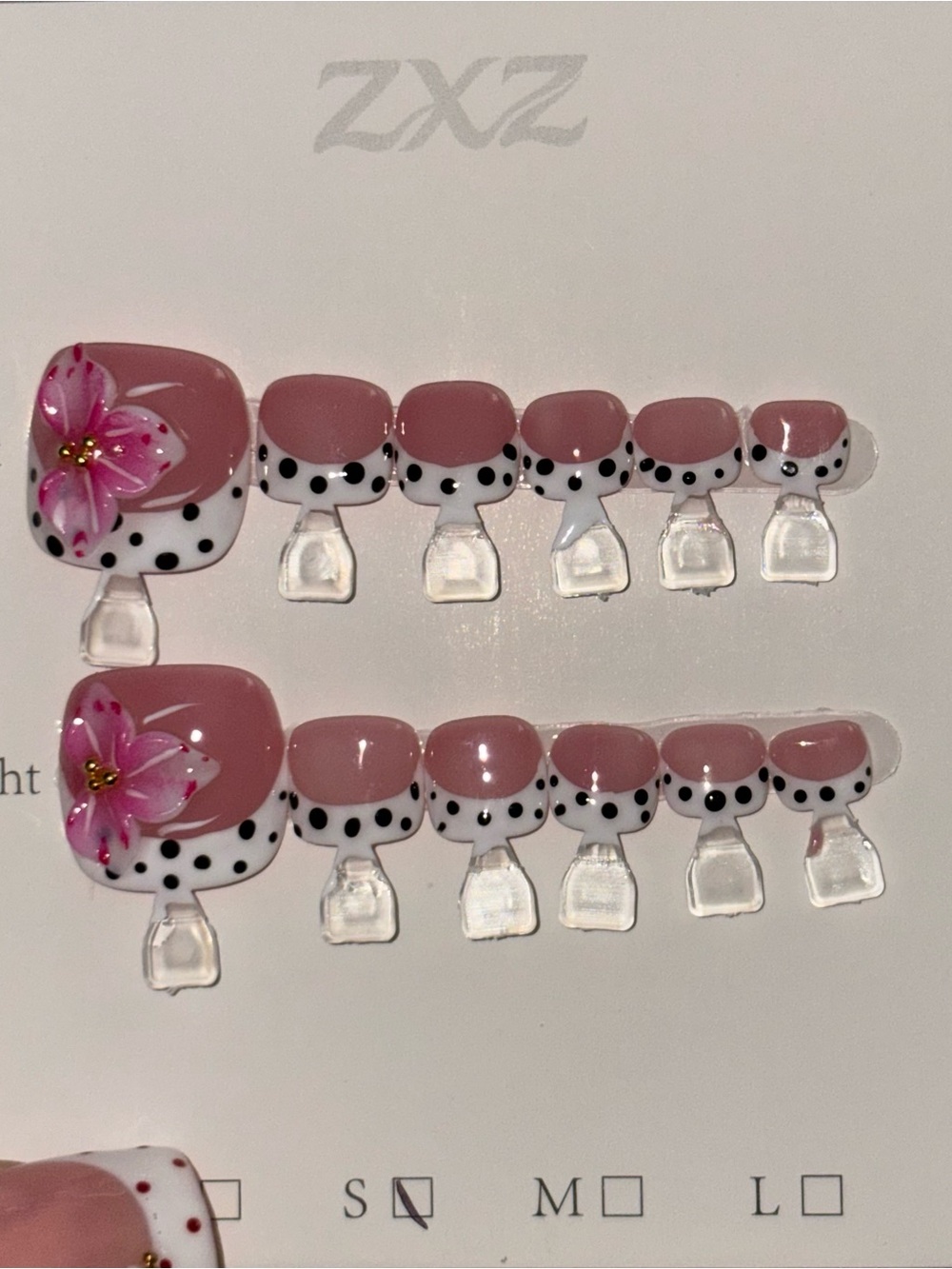 Pink Floral Polka Dot Press-On Toe Nails